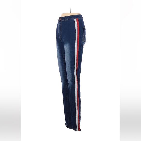 L.A. Denim Studio by Rosee racing stripe hi rise skinny jeans, size 3 - Picture 1 of 12